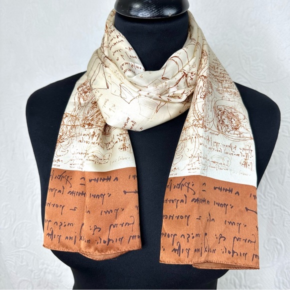 Metropolitan Museum of Art Leonardo da Vinci VTG Silk Drawings Notes Scarf - Picture 4 of 16